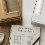 pvc ou bois pour les fenetres, échantillons sur plan de travail