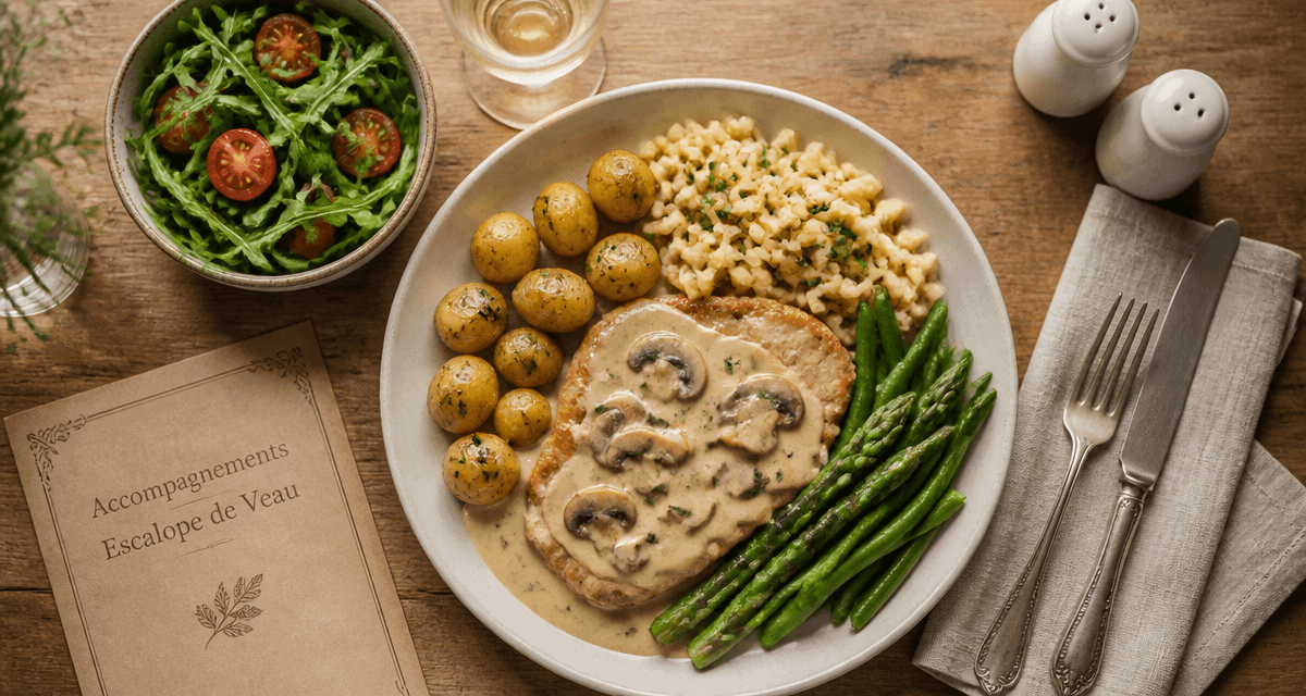 Accompagnement escalopes de veau avec pommes grenailles, spätzles et légumes verts