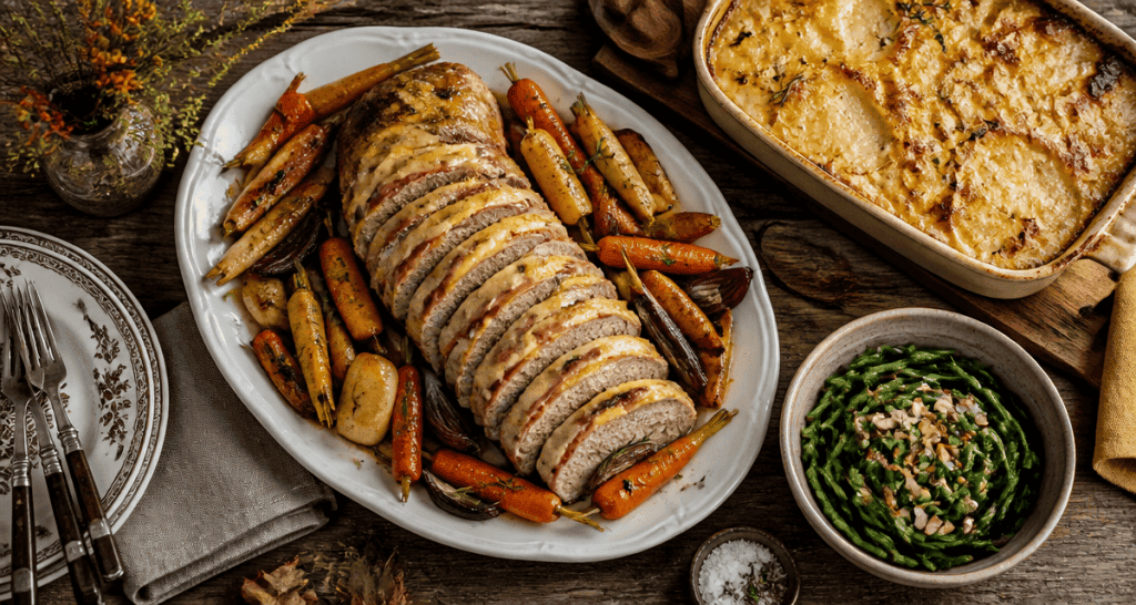 Accompagner un roti orloff avec légumes rôtis et gratin