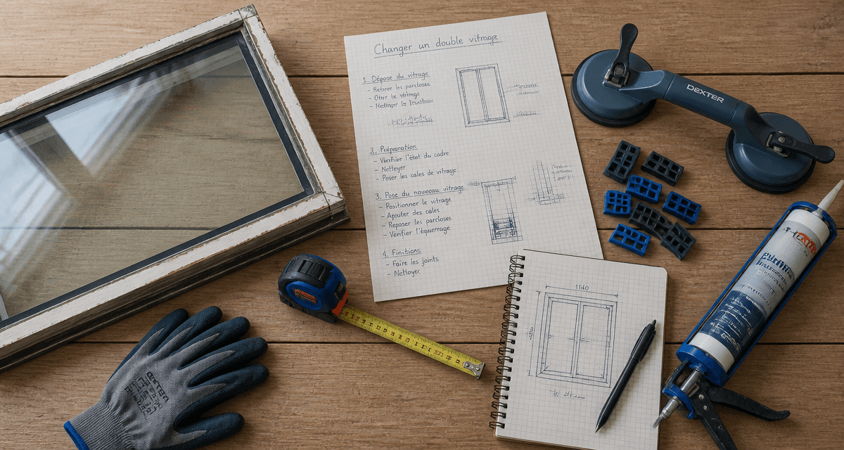 changer un double vitrage outils sur plan de travail