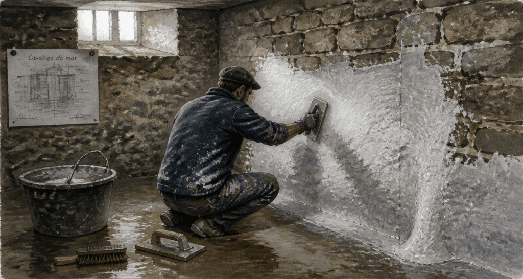 cuvelage mur sous-sol application enduit