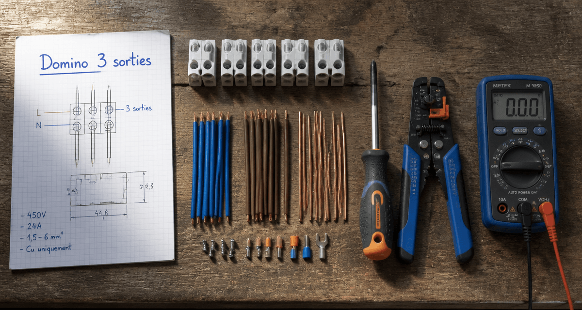 domino électrique 3 sorties avec outils sur établi