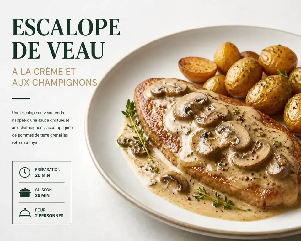 Escalope de veau à la crème et ses pommes de terre grenailles, accompagnement idéal pour escalope de veau