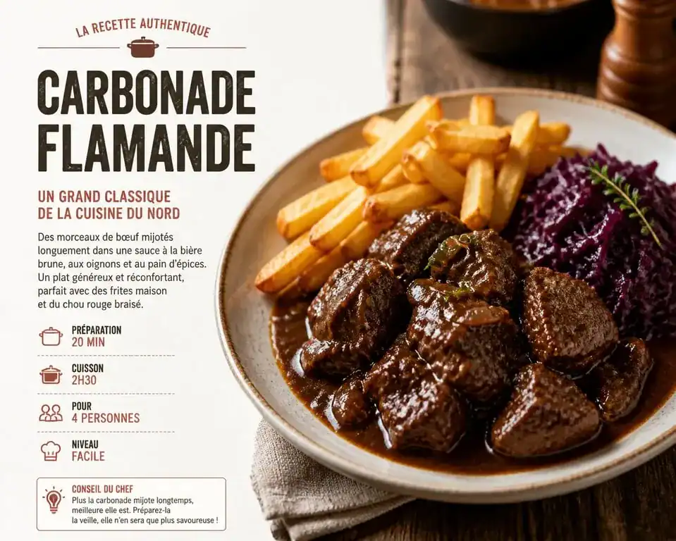 Assiette de carbonade flamande avec ses accompagnements traditionnels