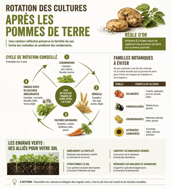 Infographie sur la rotation des cultures après les pommes de terre au potager