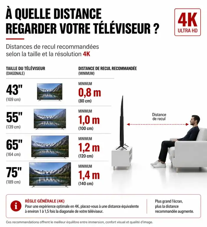 Infographie des distances de recul pour choisir la taille de sa TV