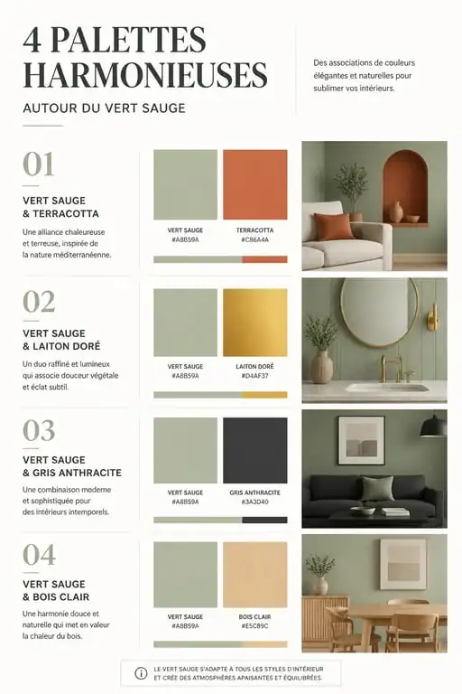 Infographie des meilleures associations de couleurs pour une décoration murale vert sauge