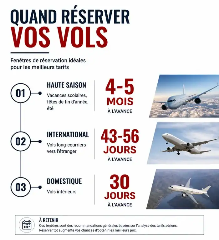 Calendrier des meilleures périodes pour réserver un billet d'avion moins cher