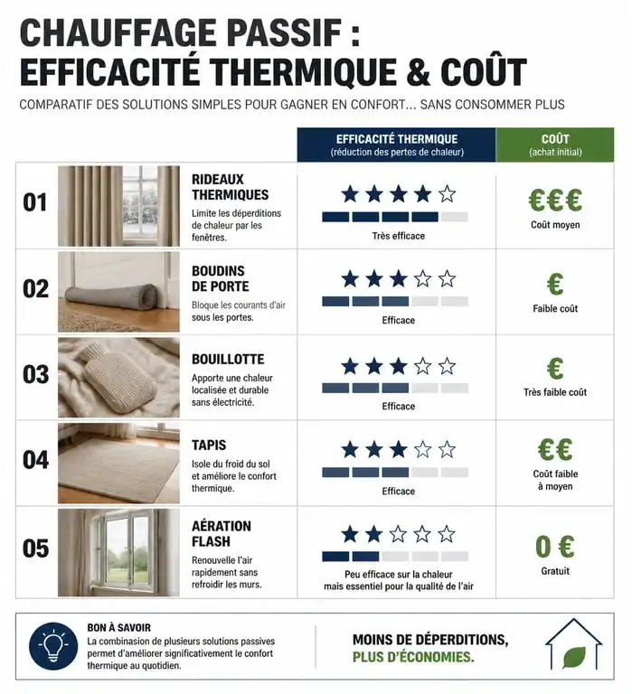 Infographie comparative des méthodes pour chauffer une maison sans chauffage