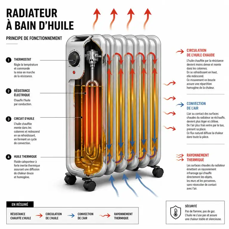 Schéma de fonctionnement d'un radiateur à bain d'huile