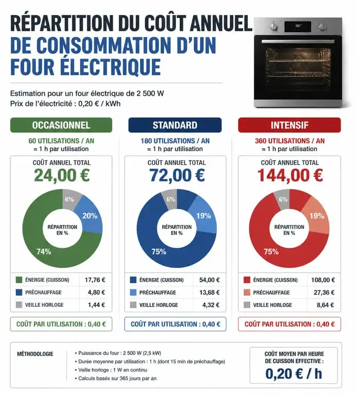 Infographie consommation four électrique par profil d'utilisation