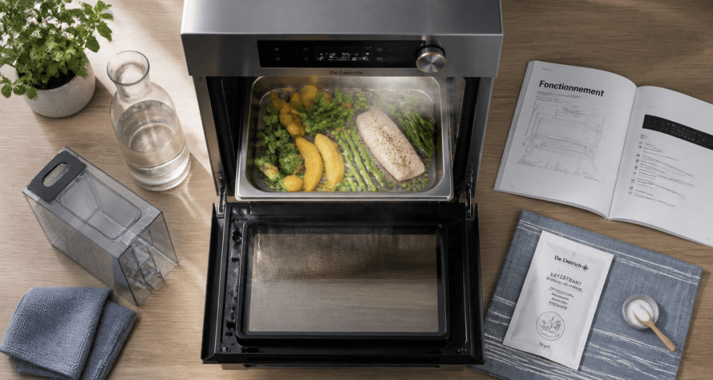 fonctionnement four vapeur avec cuisson légumes et poisson
