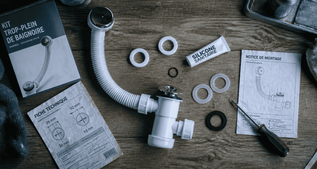 kit trop plein baignoire dimensions 29 mm 52 mm