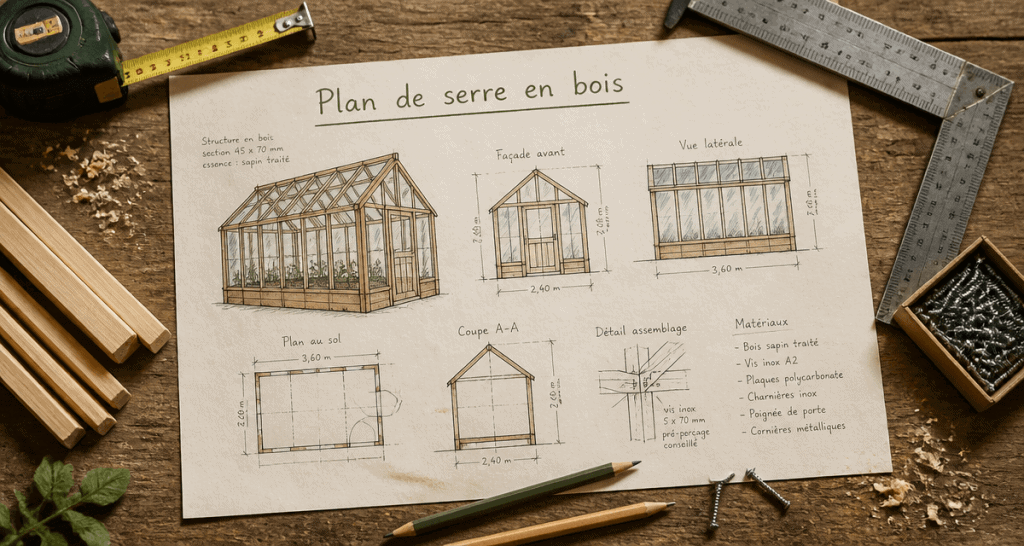 plan serre en bois pdf gratuit avec outils de menuiserie