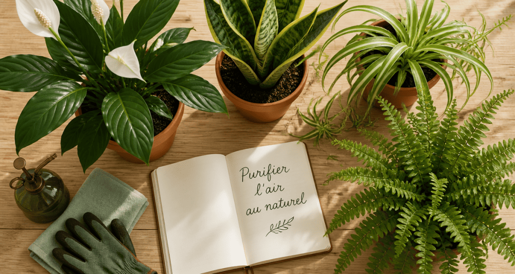 plantes d'interieur depolluante en pots sur table