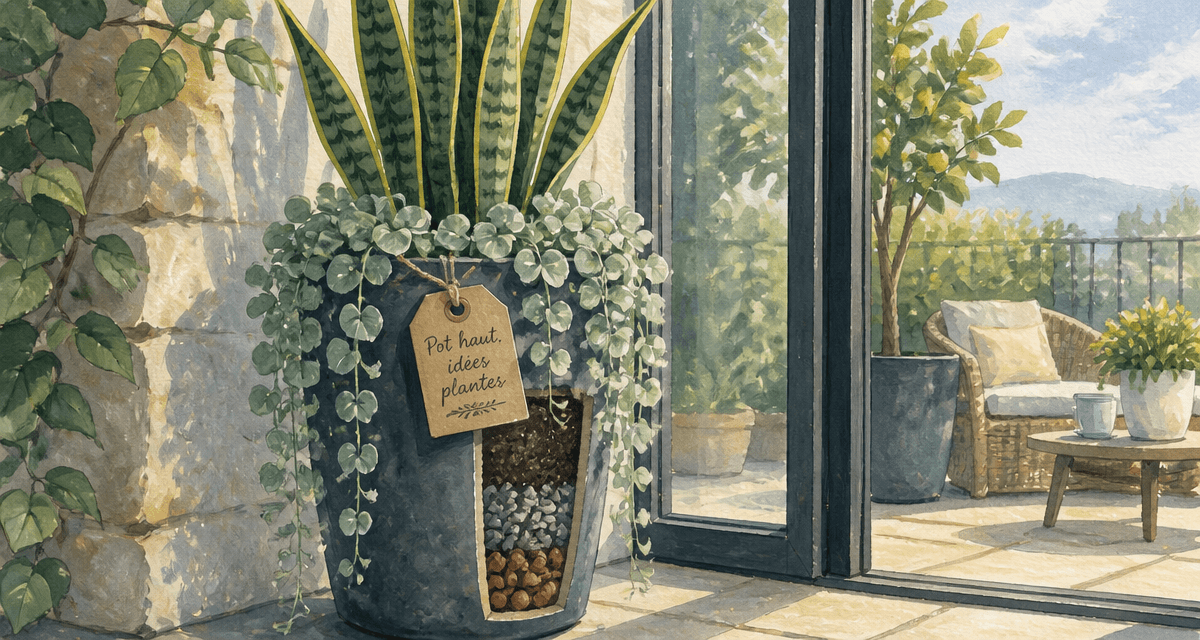 que planter dans un pot haut et étroit, Sansevieria et Dichondra