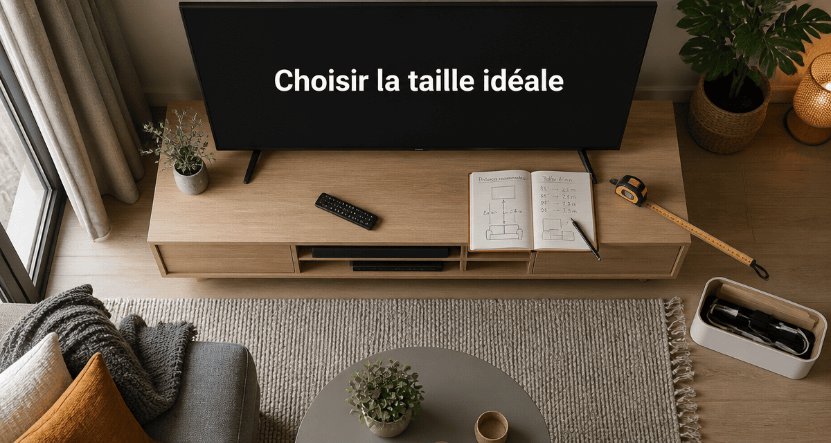 quelle taille de tv choisir pour un salon, vue dessus salon moderne avec grand écran