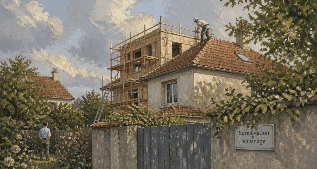 surélévation maison et voisinage scène urbaine