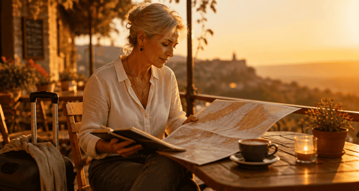 voyager seule femme 50 ans terrasse café