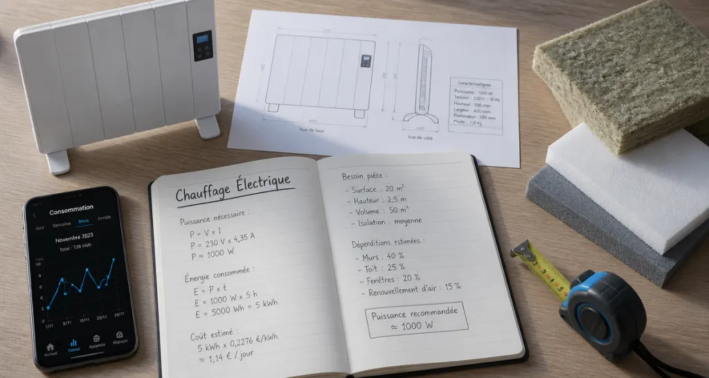 chauffage individuel electrique sur bureau avec radiateur carnet smartphone