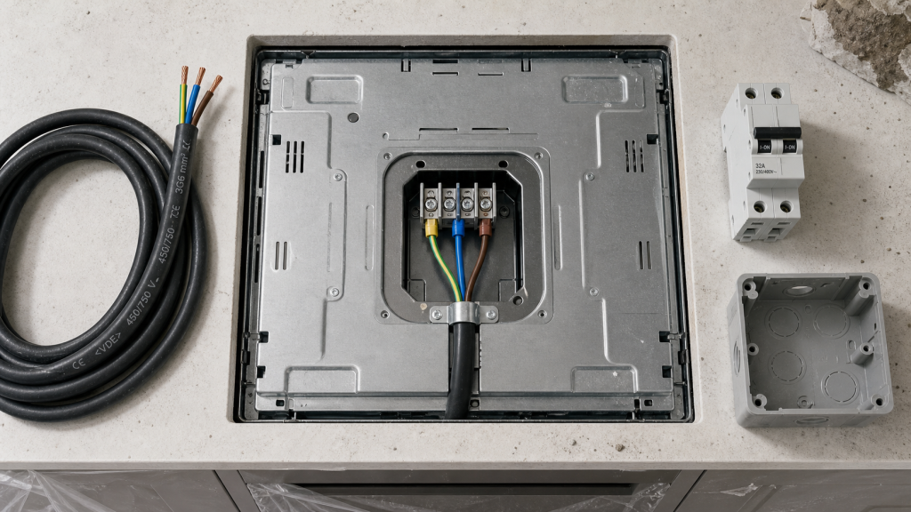 Comment brancher une plaque de cuisson : bornier et disjoncteur 32A