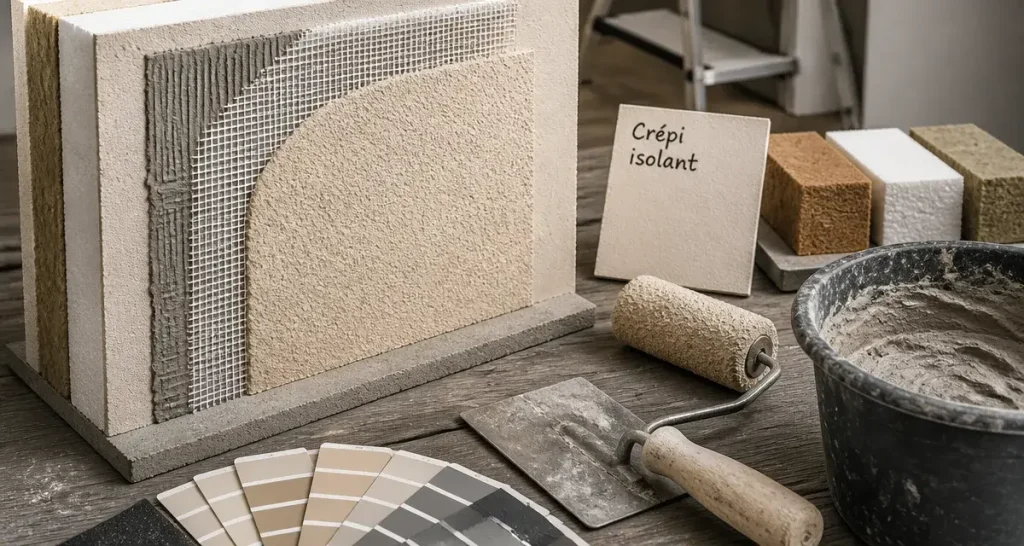 Crepi isolant pour isolation faade, truelle et mortier, textures