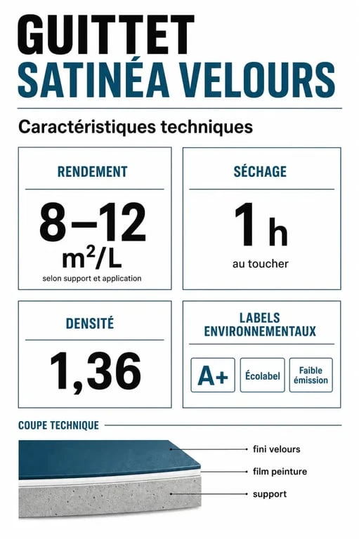 Caractéristiques techniques et performances de la peinture Guittet Satinéa Velours