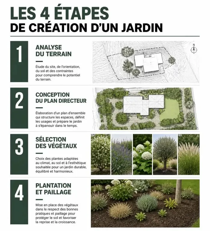 Schéma des étapes pour créer son jardin comment faire