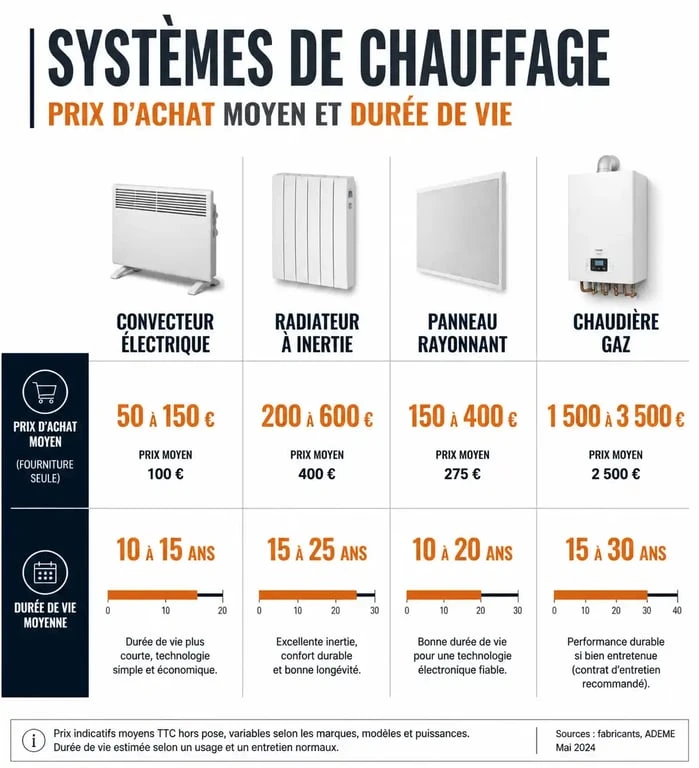 Comparatif des prix et durée de vie des systèmes de chauffage