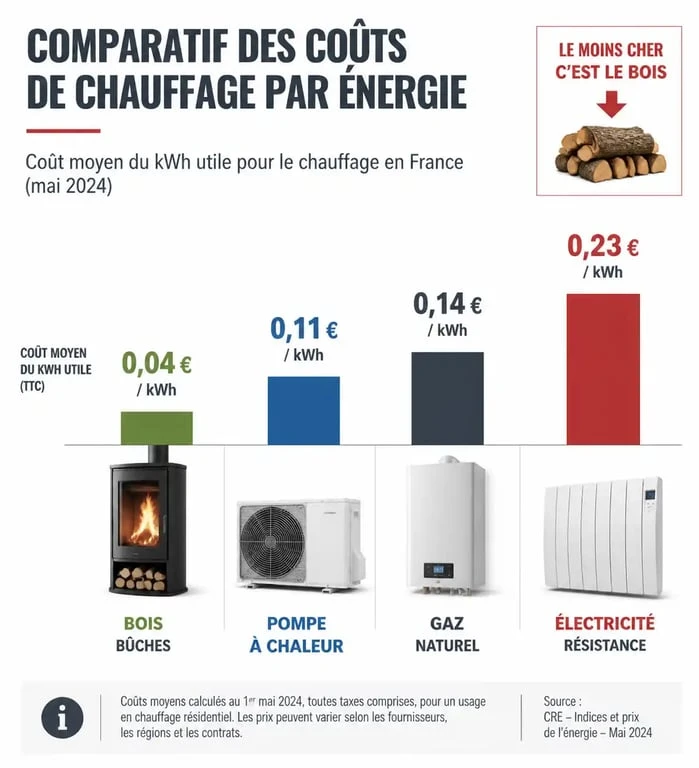 Comparatif des coûts de chauffage par énergie pour identifier le chauffage le moins cher