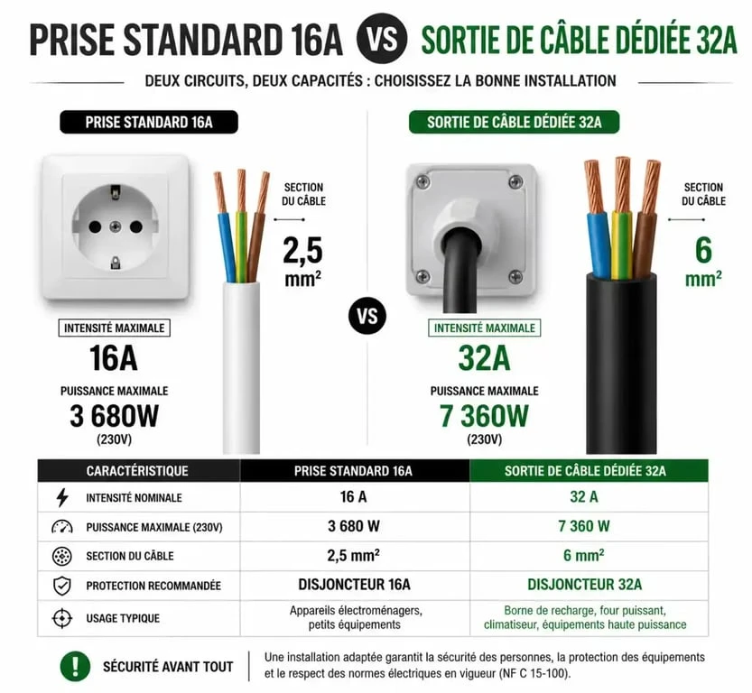 Comparaison technique entre circuit 16A et 32A pour plaque à induction