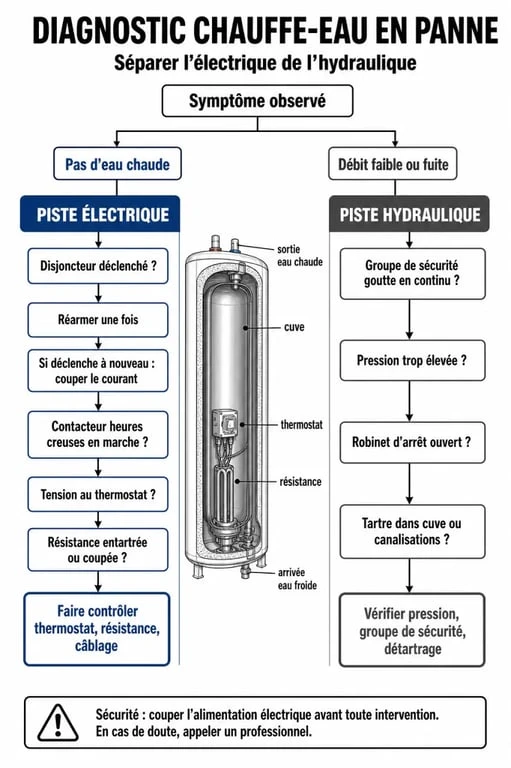 Schéma de diagnostic pour le dépannage d'un chauffe-eau électrique