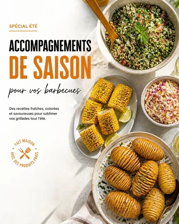 Assortiment d'accompagnements pour barbecue : pommes de terre Hasselback, salade fraîche et légumes grillés pour un repas convivial.