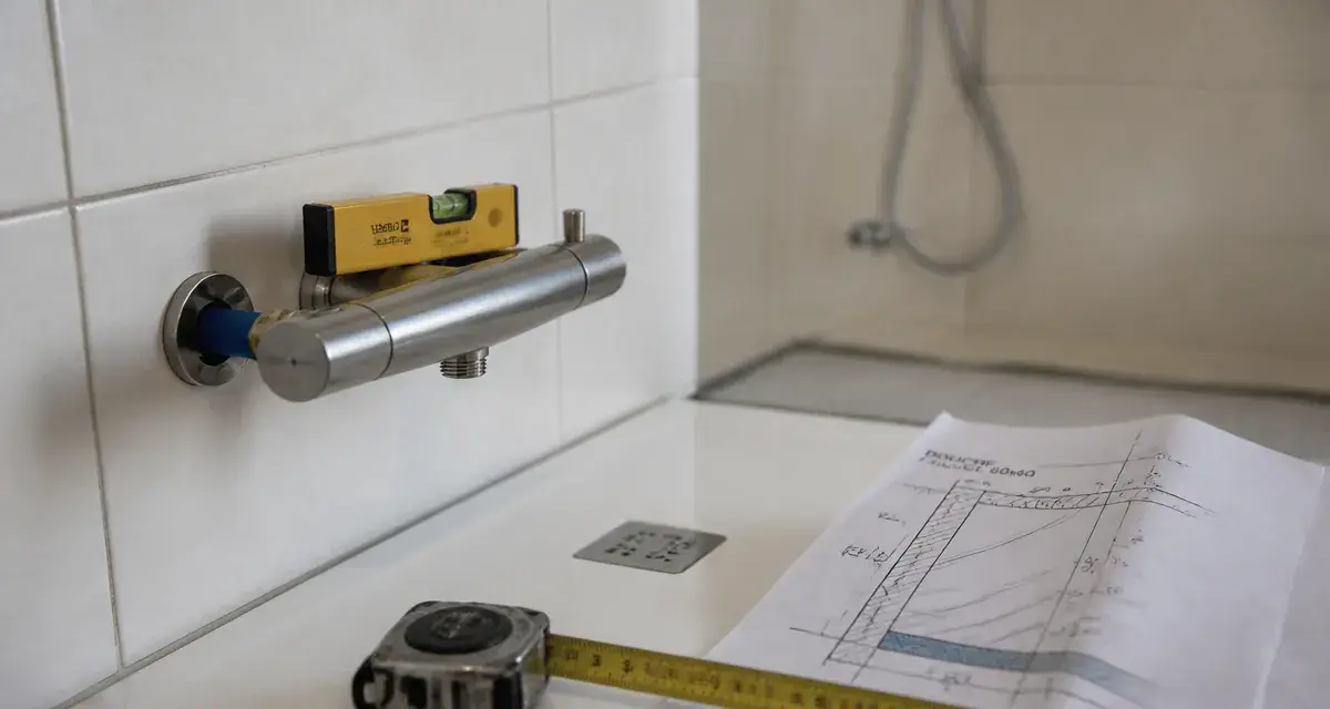 Hauteur mitigeur douche 110 cm : niveau à bulle sur installation