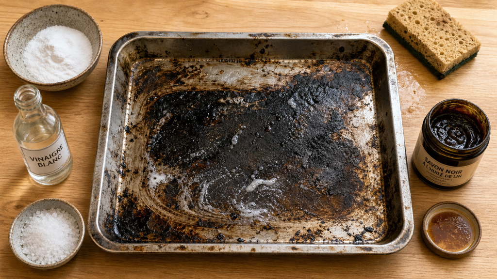 Nettoyer plaque four très sale avec bicarbonate, vinaigre et sel