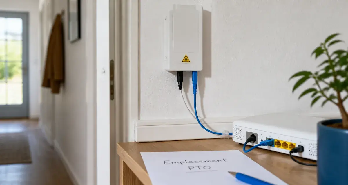 Où placer boitier fibre optique dans une maison : PTO sur mur avec câbles