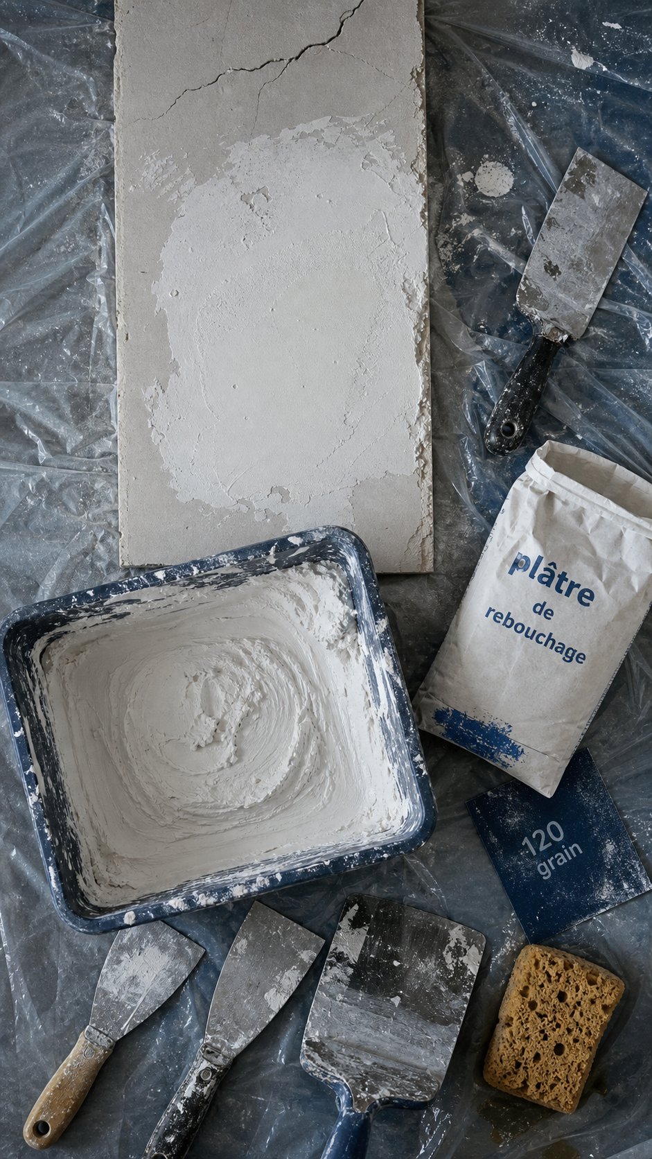 Platre pour reboucher : plâtre de rebouchage et outils pour trous mur intérieur