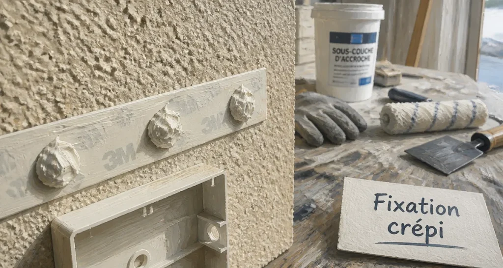 Que peut on coller sur du crépi : ruban double-face et mastic polymère, sans percer