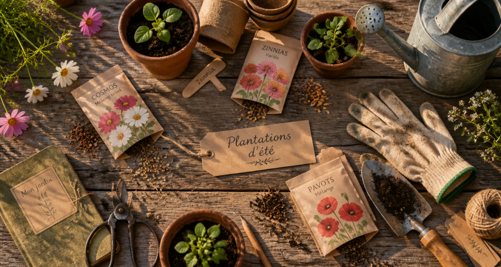 Que planter en juillet août fleurs sur table de jardin