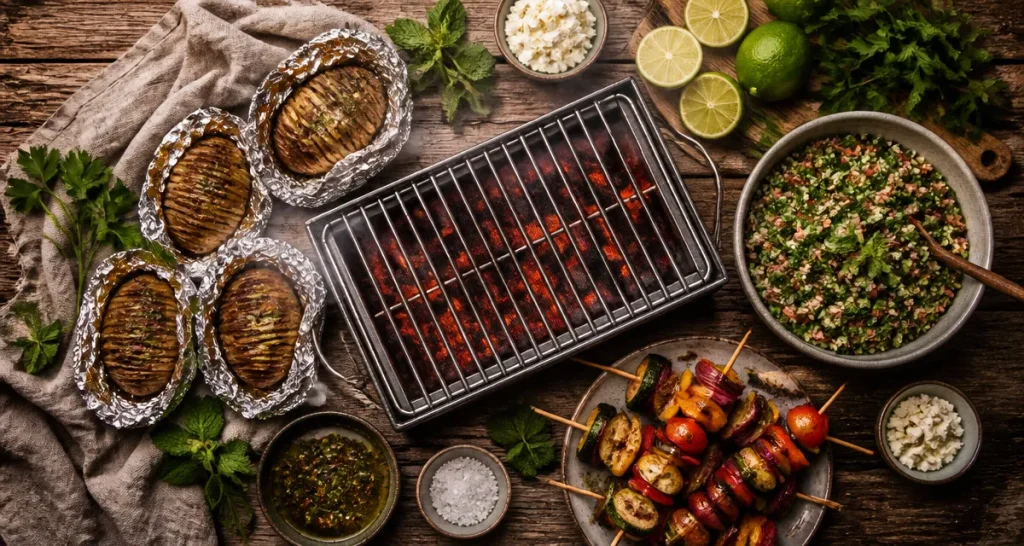 Quel accompagnement avec un barbecue : mini-grill, braises et taboulé frais