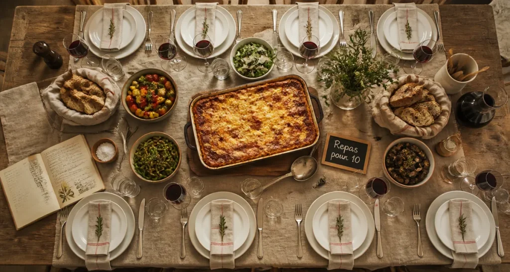 recette 10 personnes table dressée lasagnes