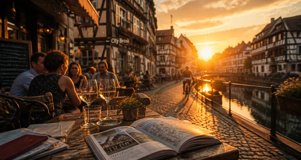 ville à visiter rue pavée canal golden hour