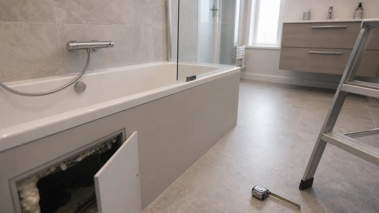 Baignoire de salle de bain droite moderne, pare-baignoire et robinetterie murale