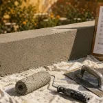 Crépi muret extérieur : rouleau et taloche, grain fin sur béton