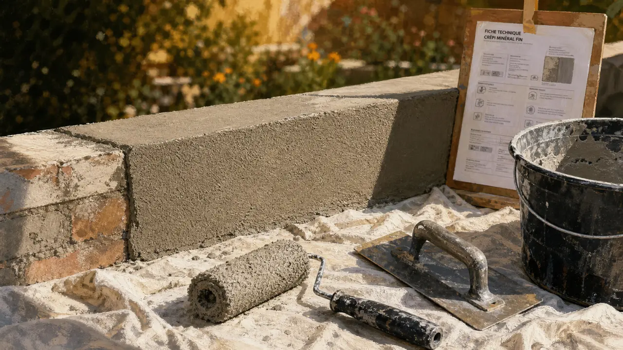 Crépi muret extérieur : rouleau et taloche, grain fin sur béton