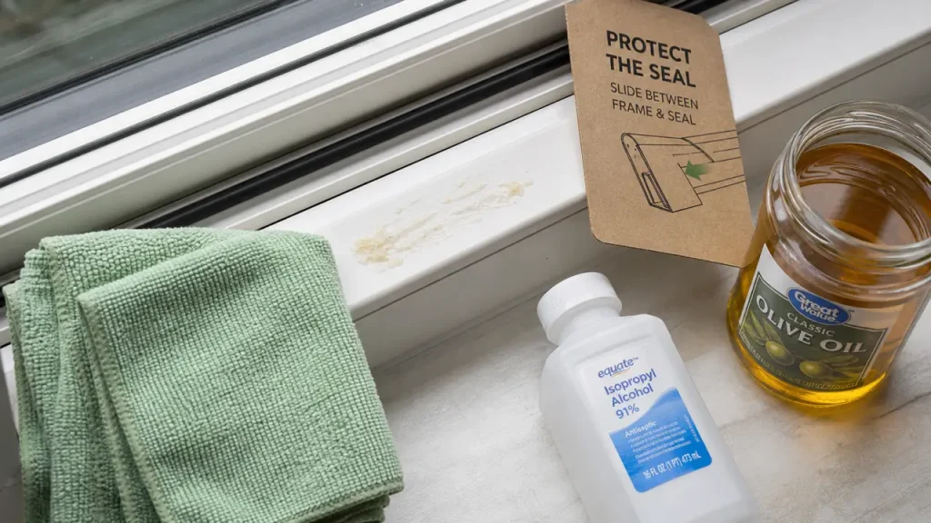 Huile, alcool ou acétone pour enlever la colle sur une fenêtre PVC sans abîmer le cadre