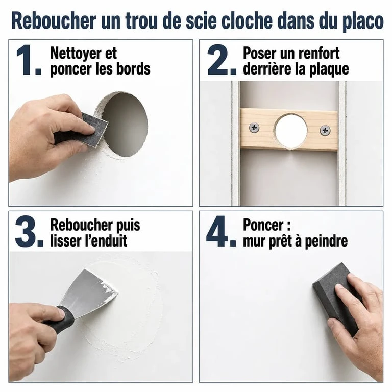 Reboucher trou scie cloche placo : illustration pas à pas de la réparation d’une cloison en plâtre