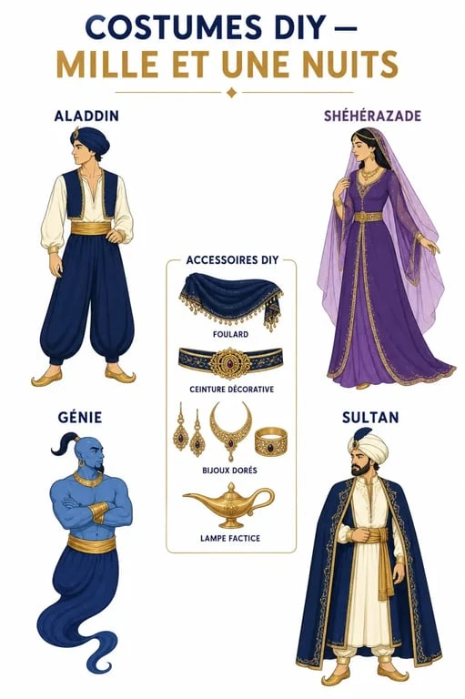 Déguisement mille et une nuit à faire soi même avec idées de costumes et accessoires orientaux faciles à reproduire