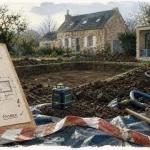 Fabrication d une piscine : terrassement de jardin avec niveau laser