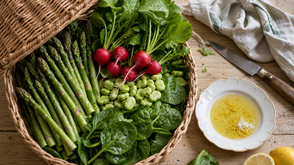 Legume avril primeurs de saison : asperges et radis